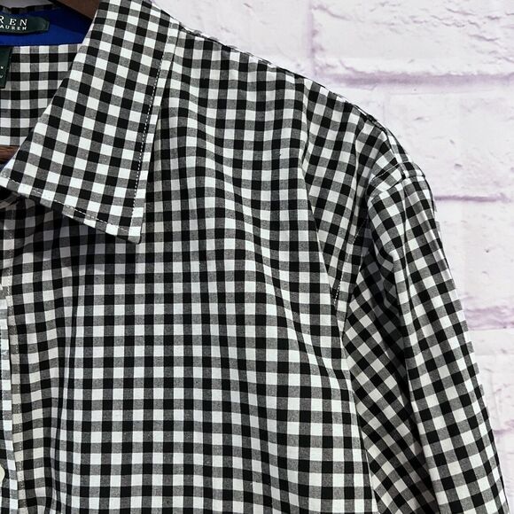 Lauren Ralph‎ Lauren Womens Plus 3X Black White Gingham Button Up Shirt Blouse - Picture 4 of 15